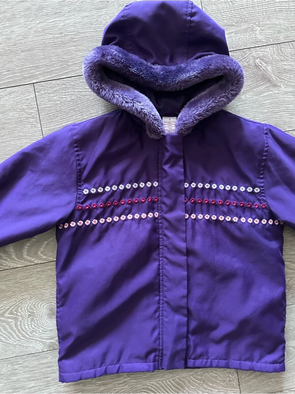 Vintage Gymboree Purple Hooded Raincoat with Faux Fur Trim
